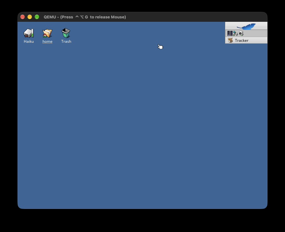 Haiku OS desktop running in qemu