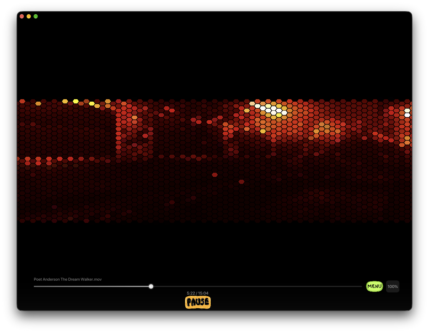playful Veo frame rendered as a fiery hexagonal heat-map grid