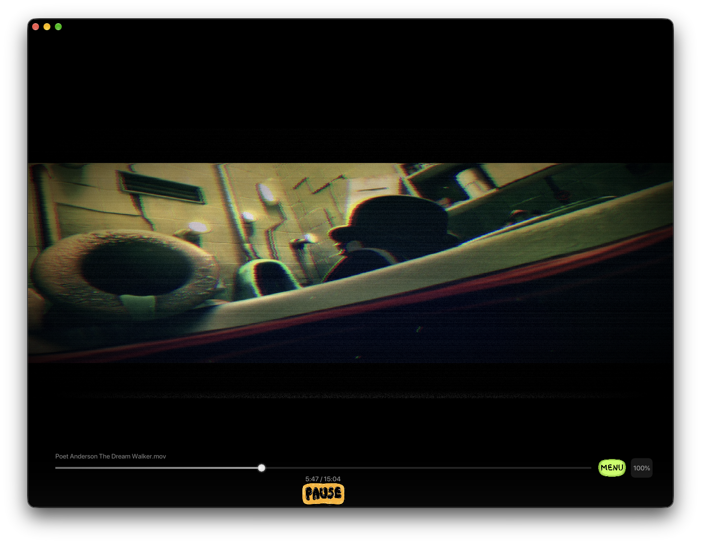 playful Veo frame with a chromatic-aberration VHS glitch filter